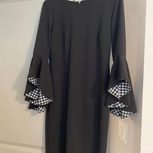 Shelby & Palmer Black Dress with Houndstooth Sleeves